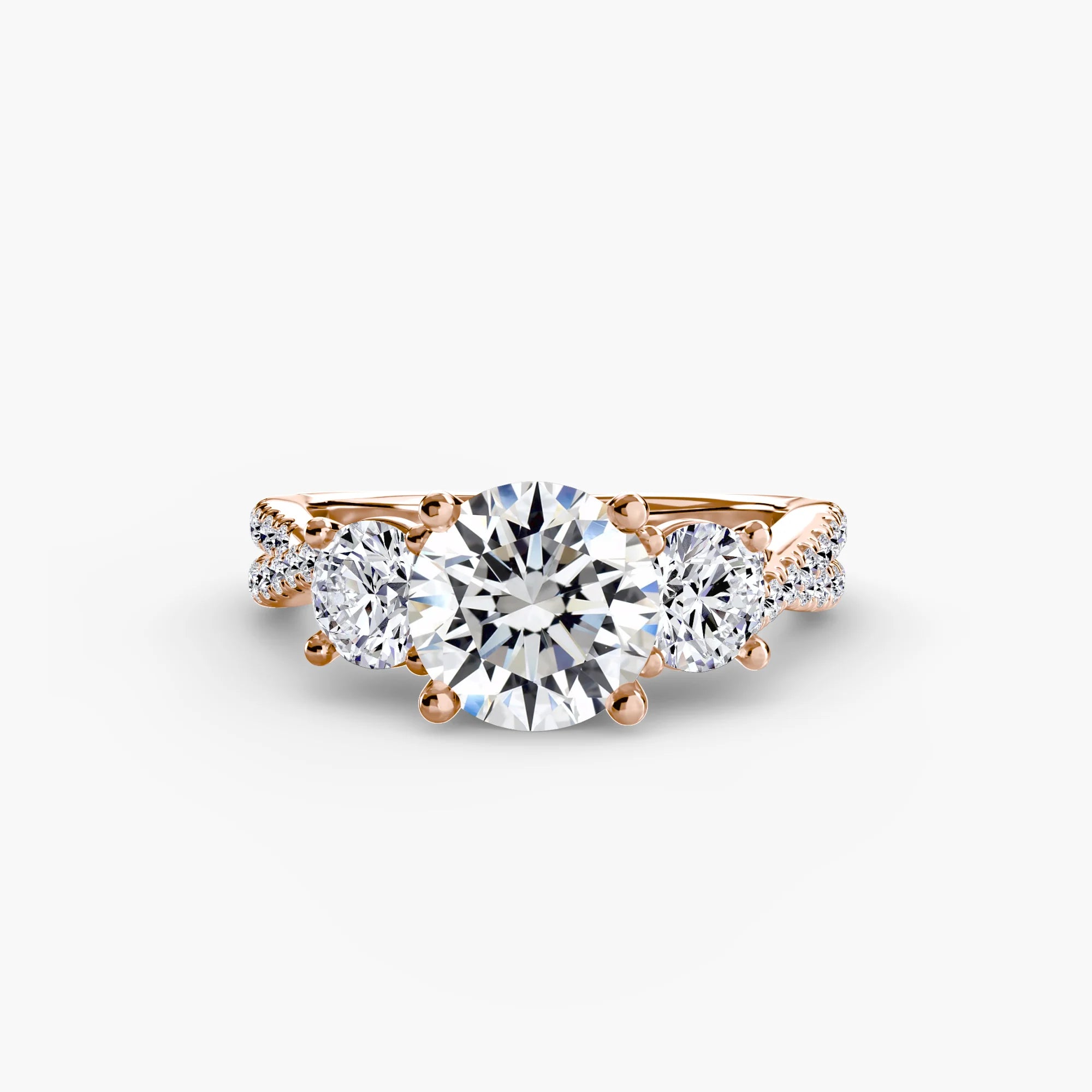 Round Three Stone Twist Pavé Ring
