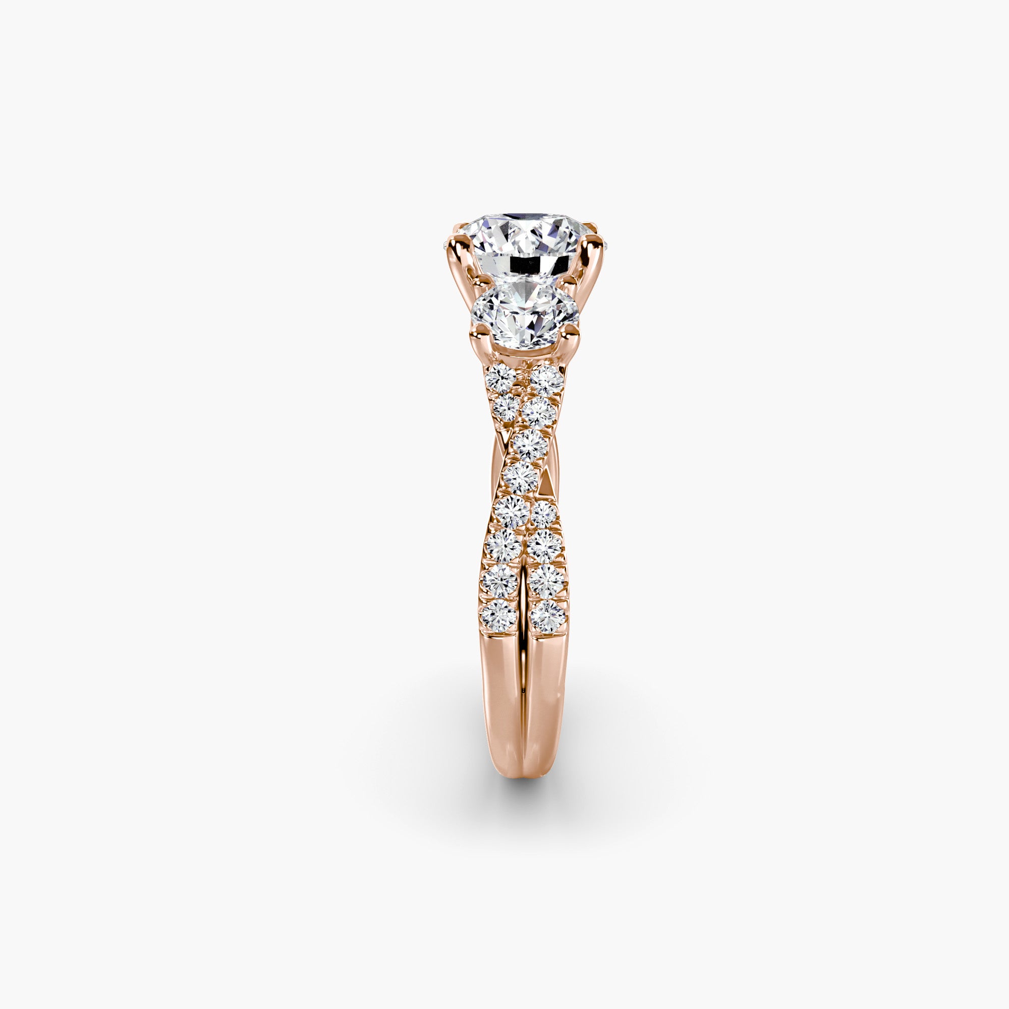 Round Three Stone Twist Pavé Ring