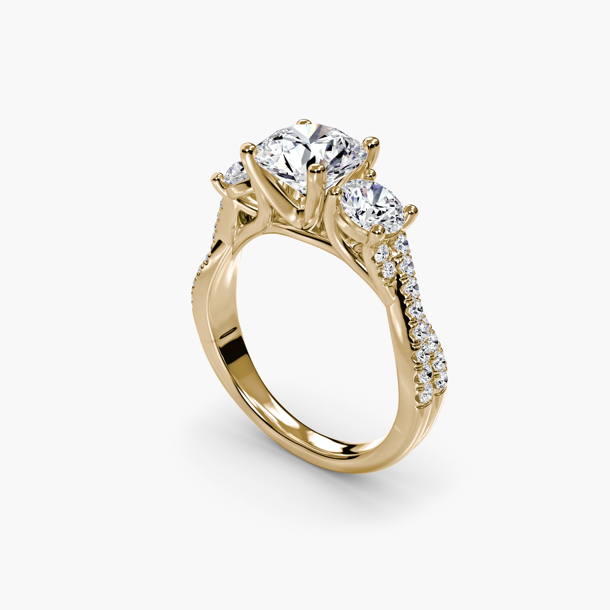 Round Three Stone Twist Pavé Ring