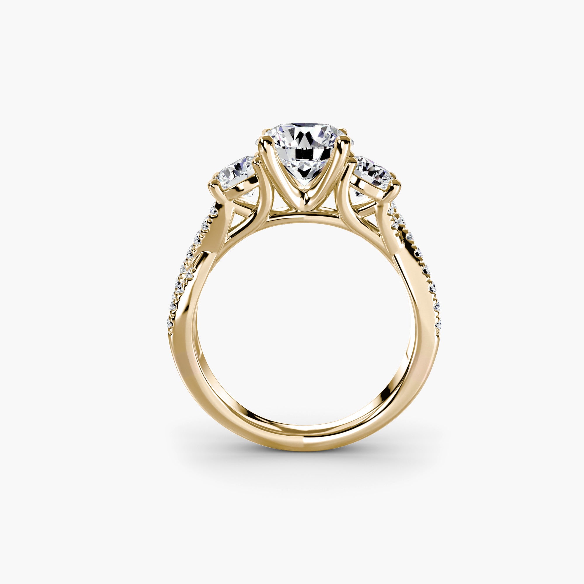 Round Three Stone Twist Pavé Ring