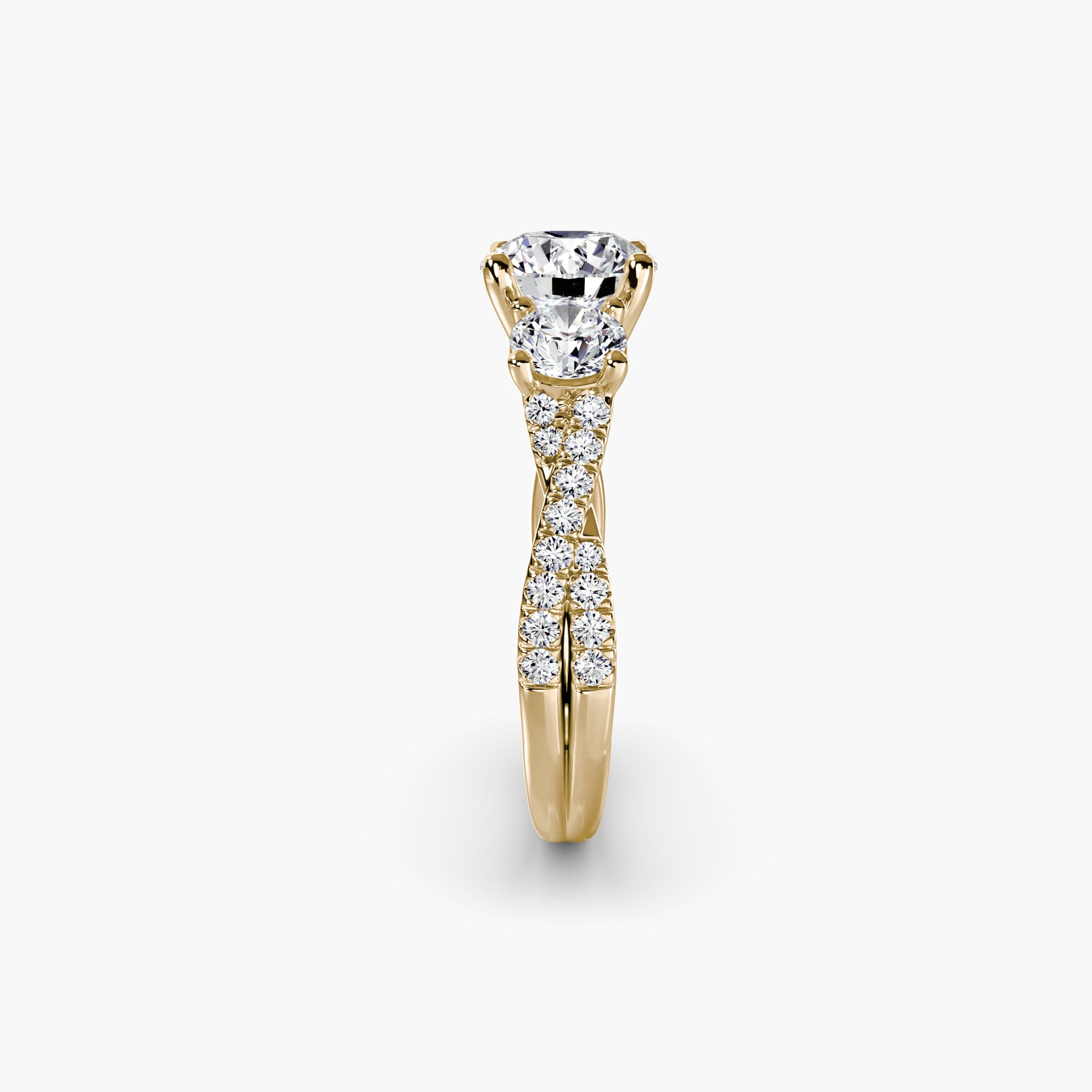 Round Three Stone Twist Pavé Ring