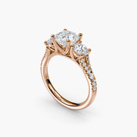 Cushion Split Shank Three Stone Pavé Ring