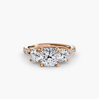 Cushion Split Shank Three Stone Pavé Ring