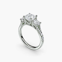 Cushion Split Shank Three Stone Pavé Ring