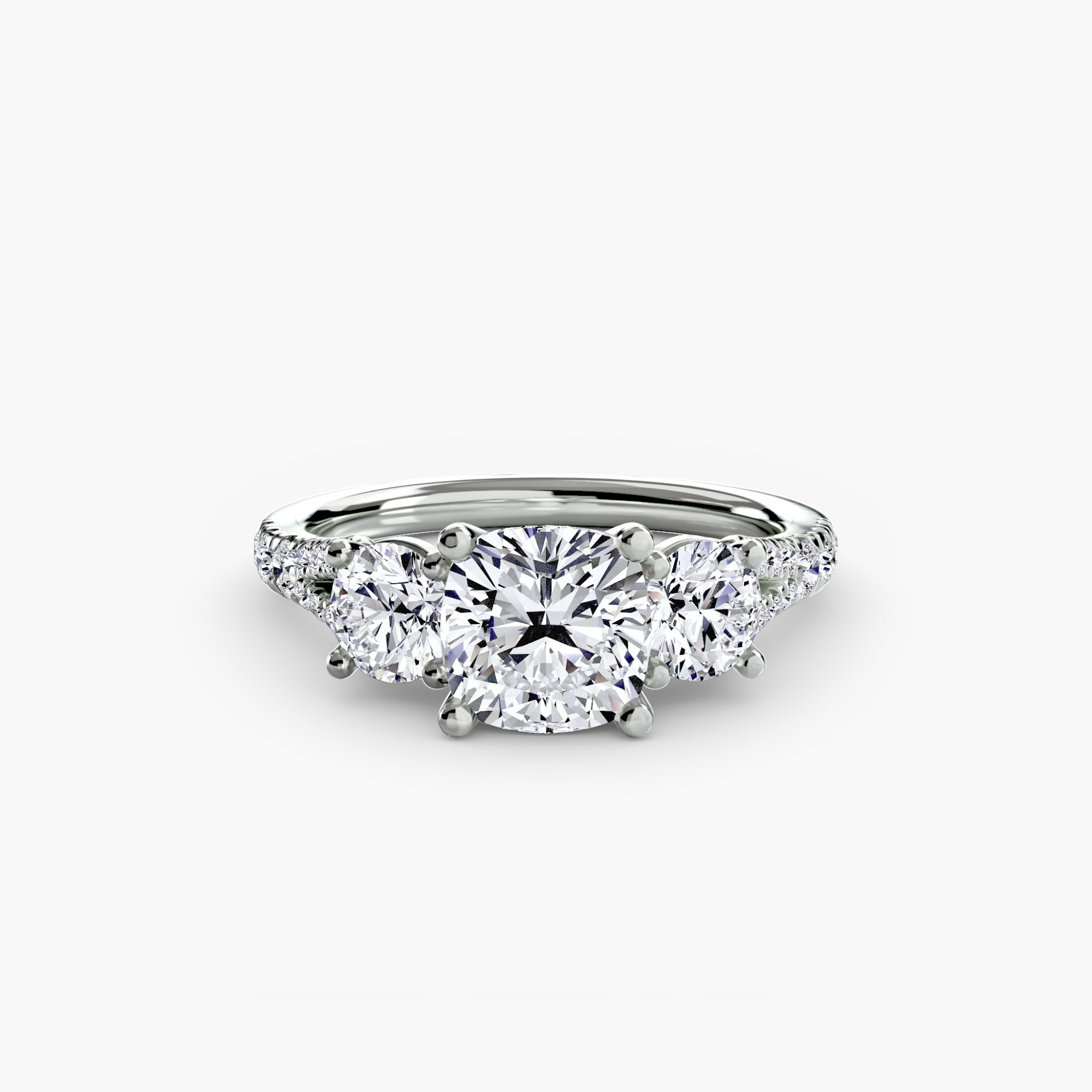 The Three Stone Split Shank Pavé Ring