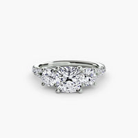 Cushion Split Shank Three Stone Pavé Ring