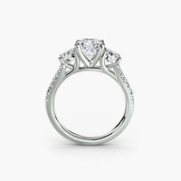 Cushion Split Shank Three Stone Pavé Ring