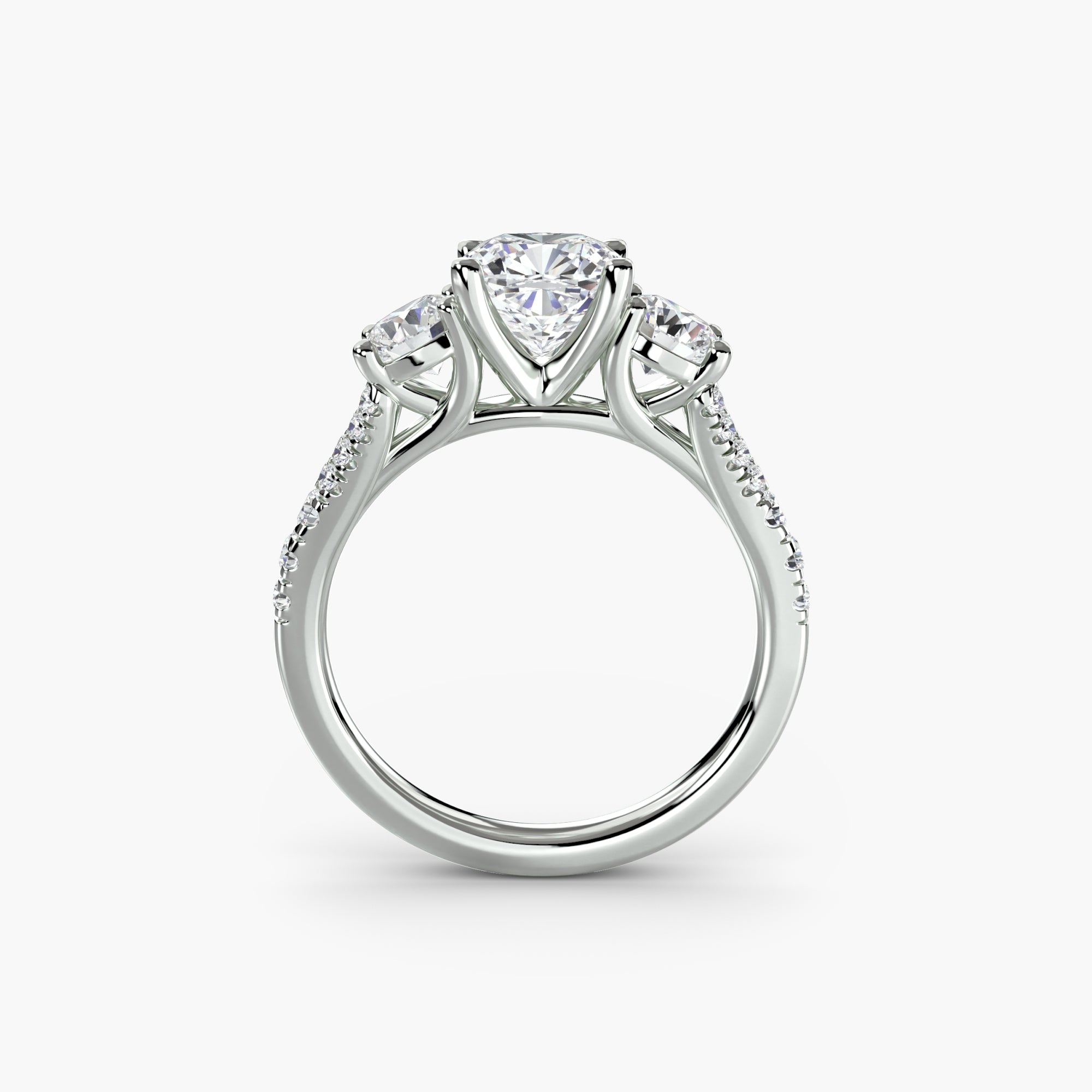 Cushion Split Shank Three Stone Pavé Ring