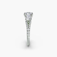 Cushion Split Shank Three Stone Pavé Ring