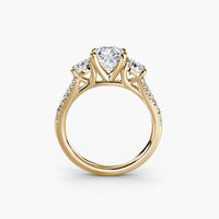 Cushion Split Shank Three Stone Pavé Ring