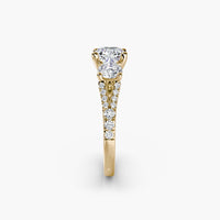 Cushion Split Shank Three Stone Pavé Ring