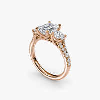 Emerald Split Shank Three Stone Pavé Ring