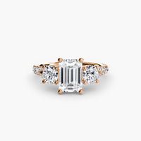Emerald Split Shank Three Stone Pavé Ring