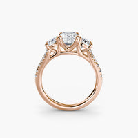 Emerald Split Shank Three Stone Pavé Ring