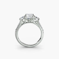 Emerald Split Shank Three Stone Pavé Ring