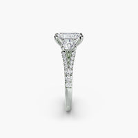 Emerald Split Shank Three Stone Pavé Ring