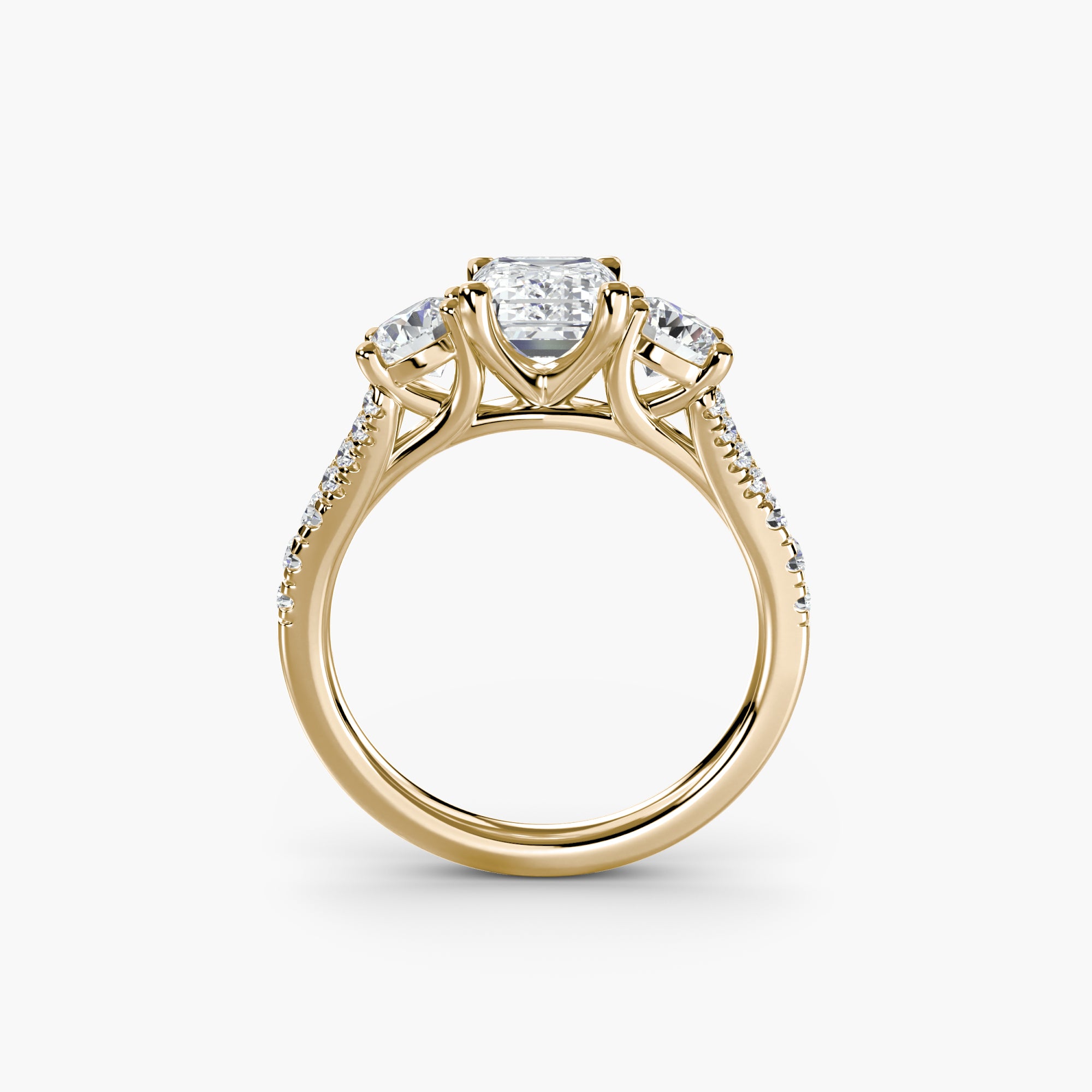 Emerald Split Shank Three Stone Pavé Ring