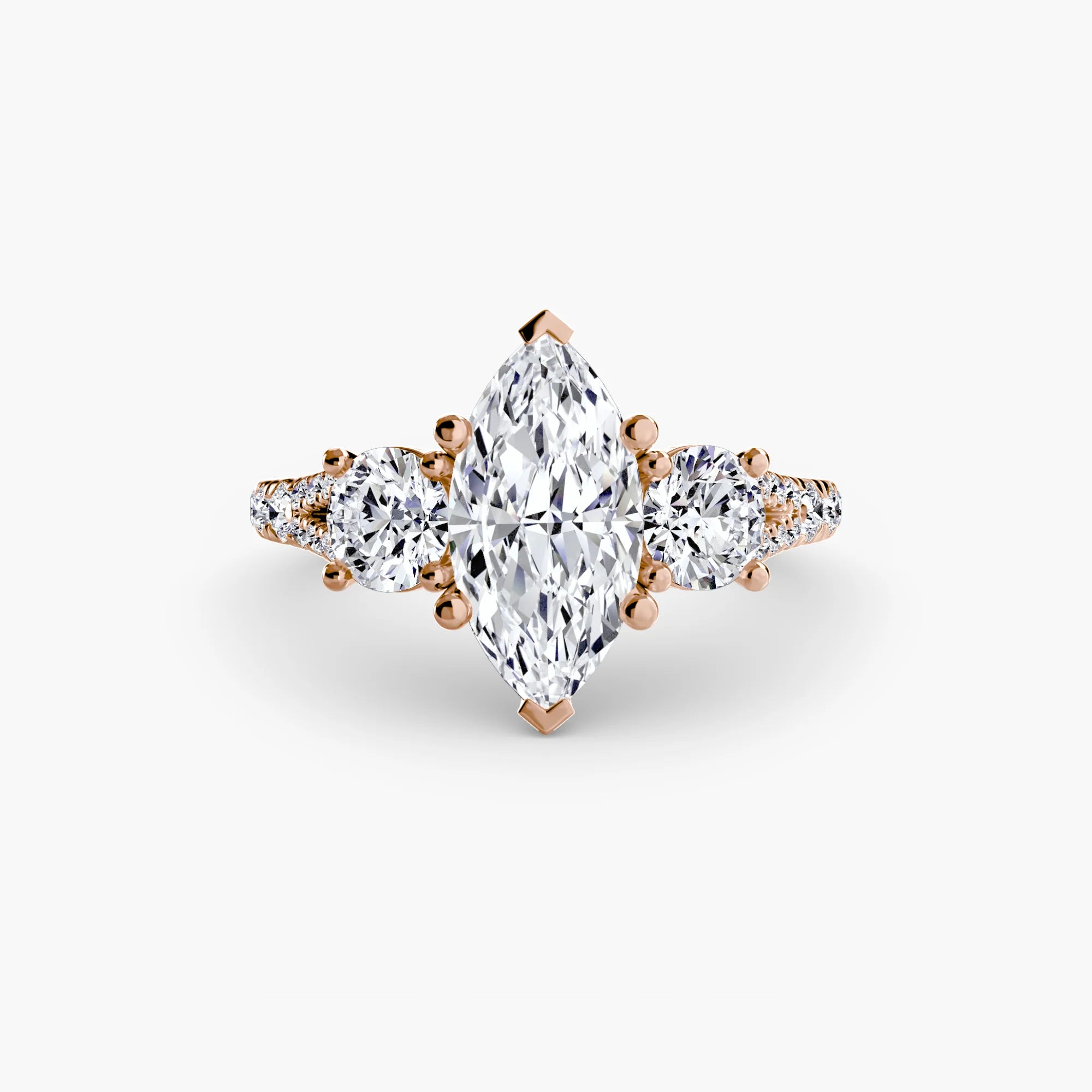 Marquise Split Shank Three Stone Pavé Ring