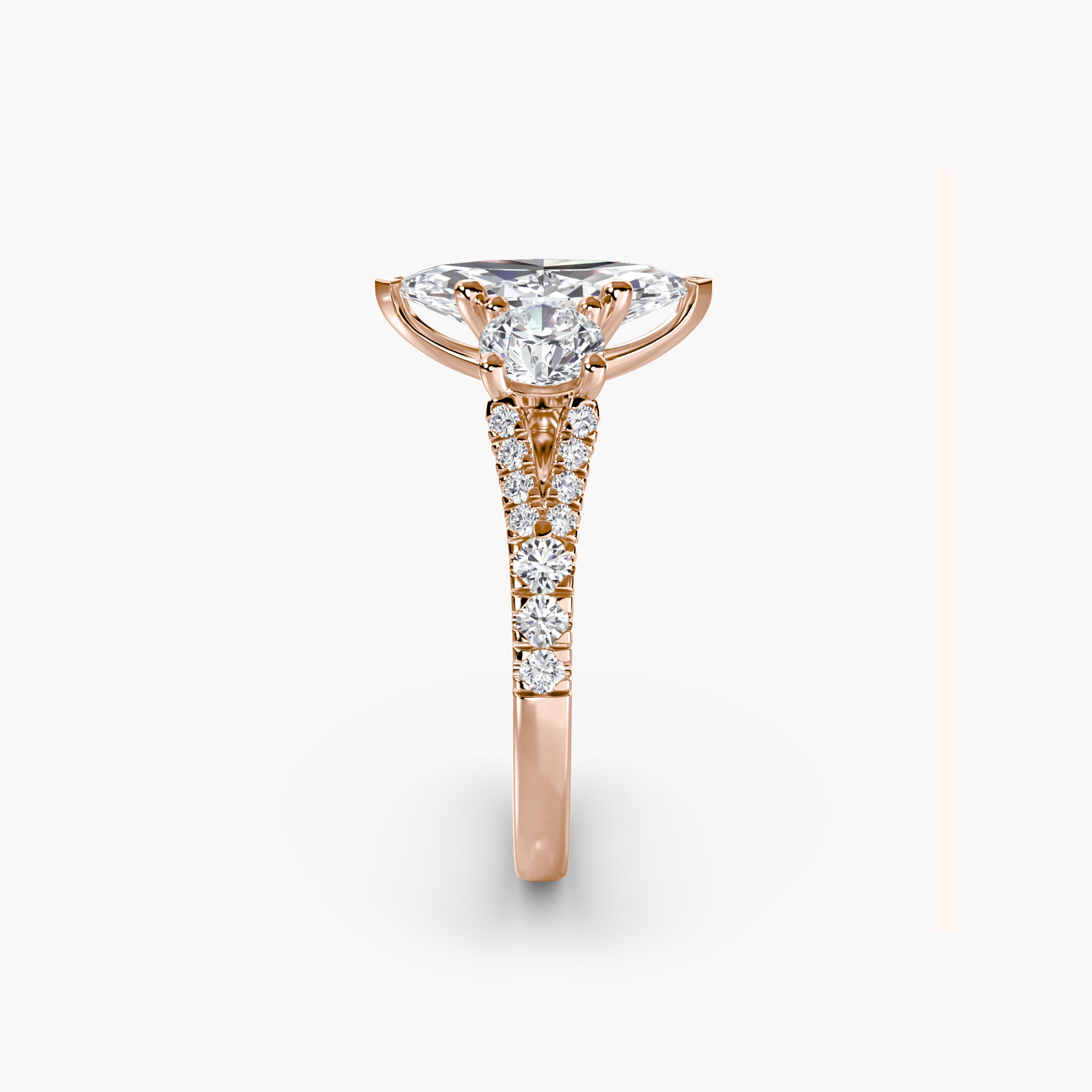 Marquise Split Shank Three Stone Pavé Ring