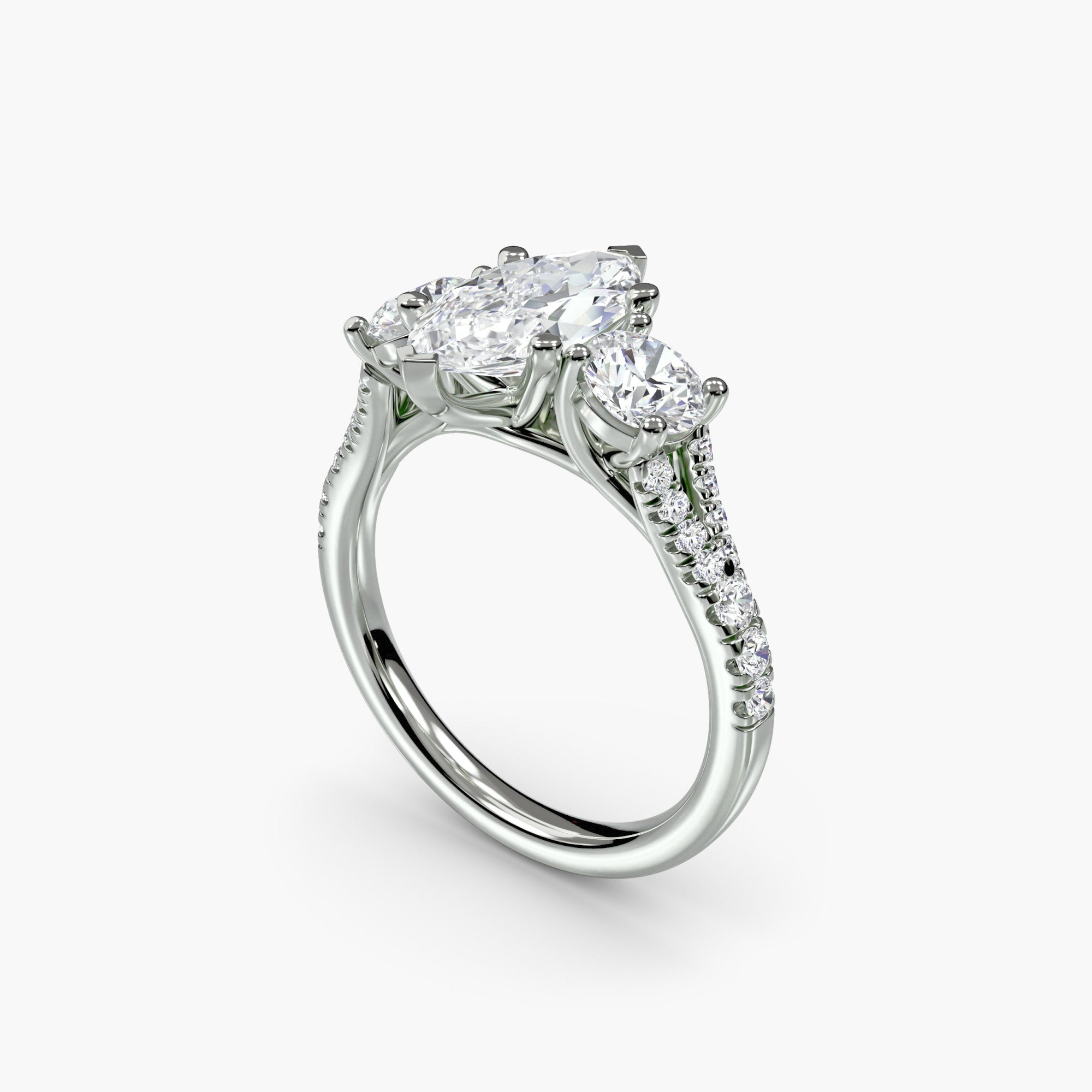 Marquise Split Shank Three Stone Pavé Ring