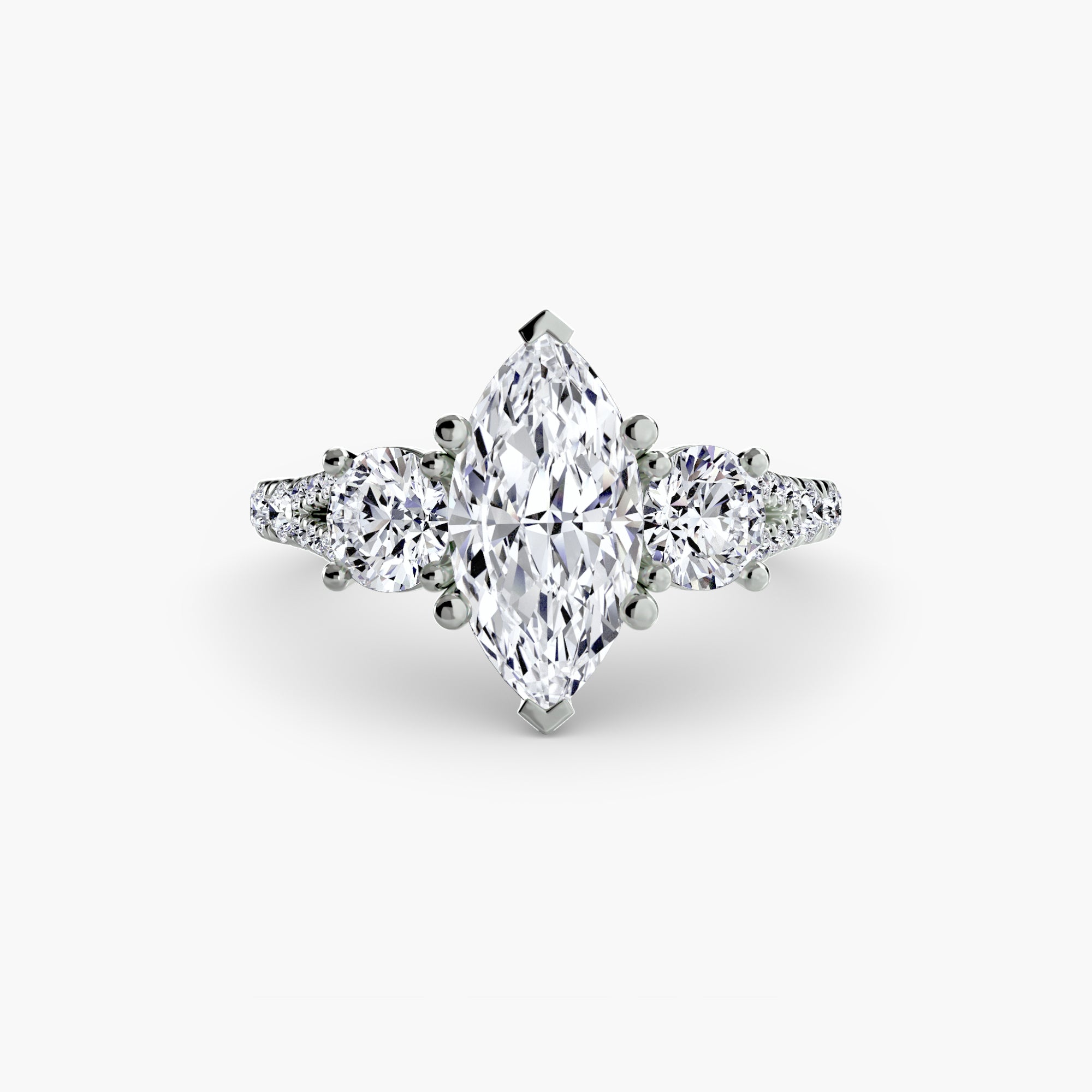 The Three Stone Split Shank Pavé Ring