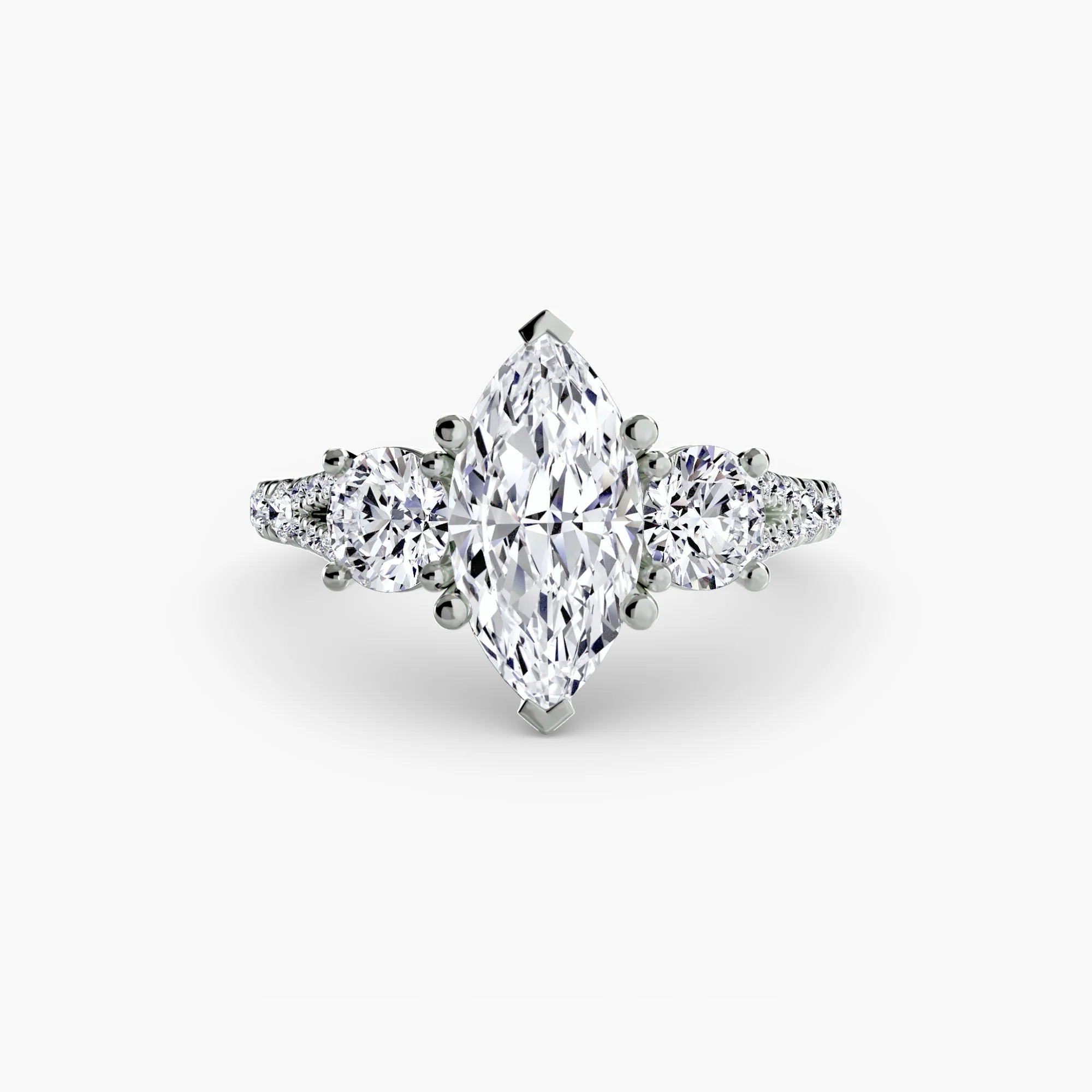 Marquise Split Shank Three Stone Pavé Ring