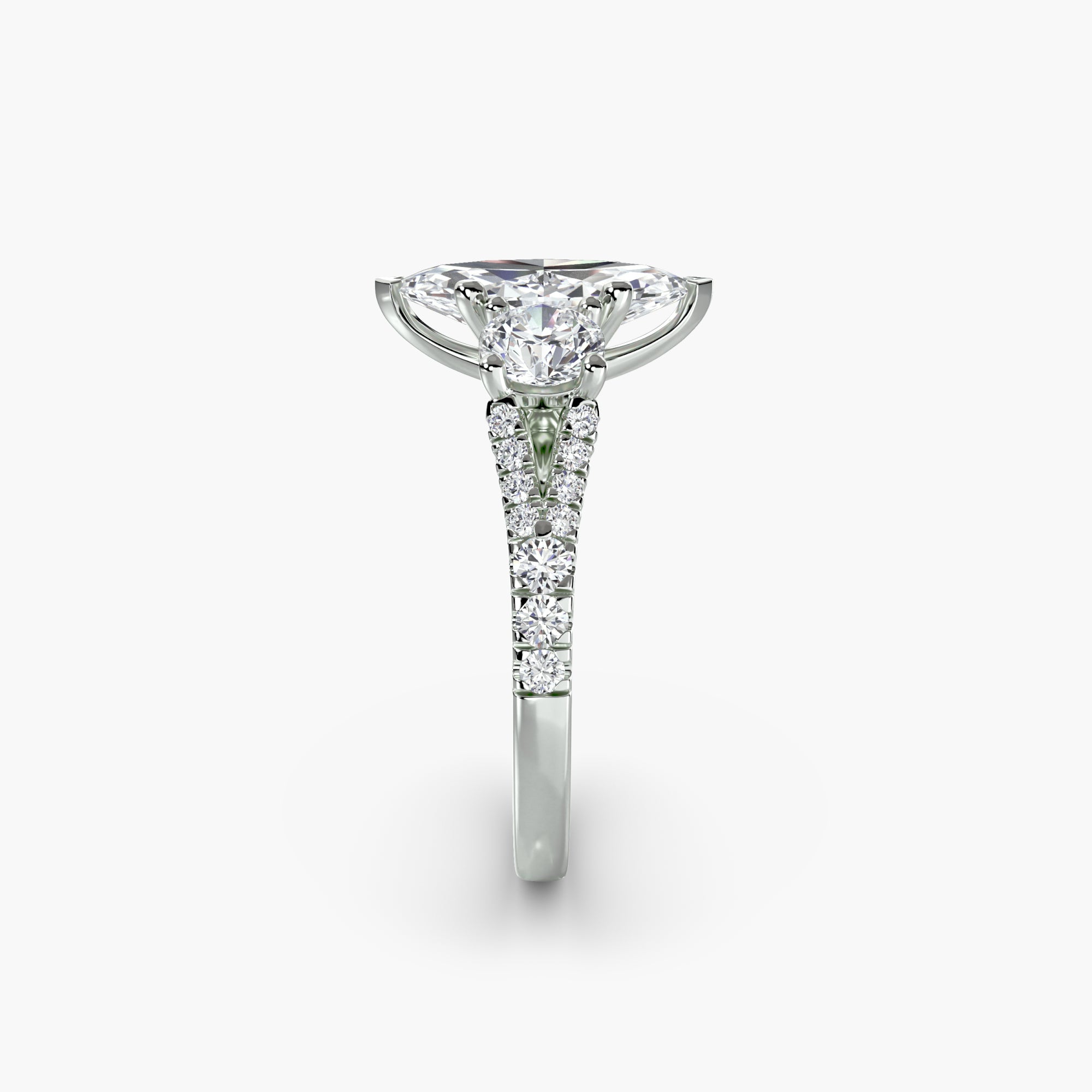 Marquise Split Shank Three Stone Pavé Ring