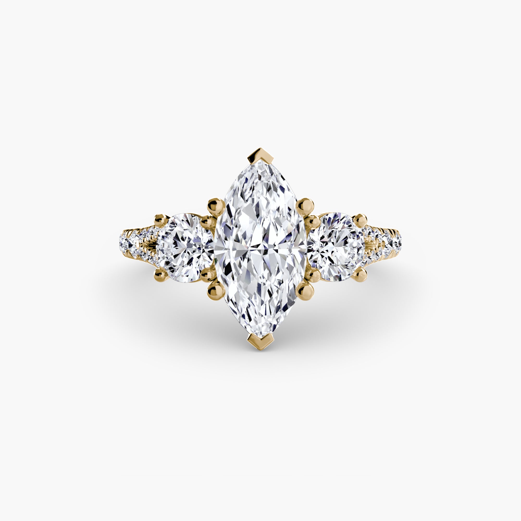 The Three Stone Split Shank Pavé Ring