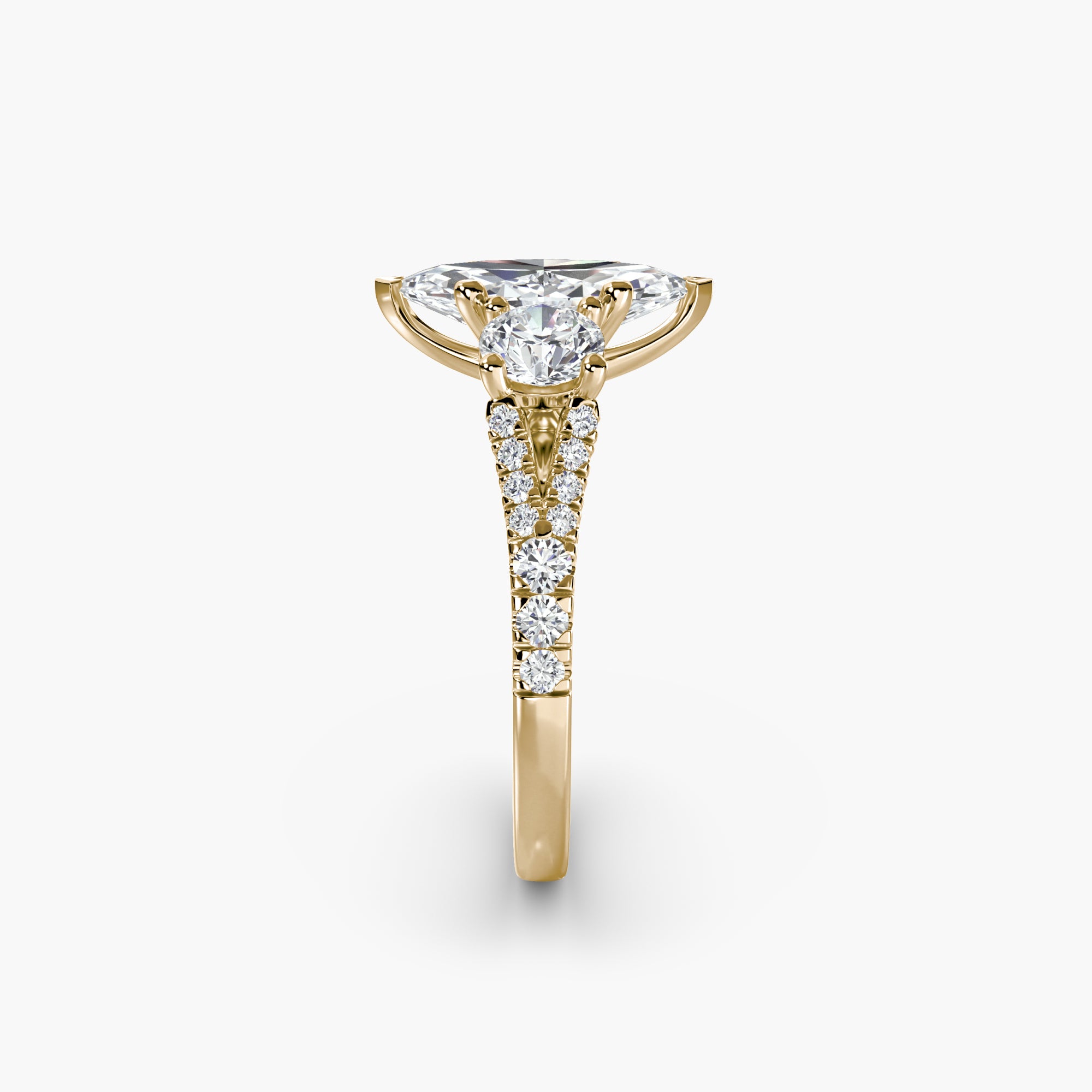 Marquise Split Shank Three Stone Pavé Ring