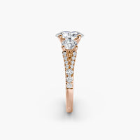 Oval Split Shank Three Stone Pavé Ring