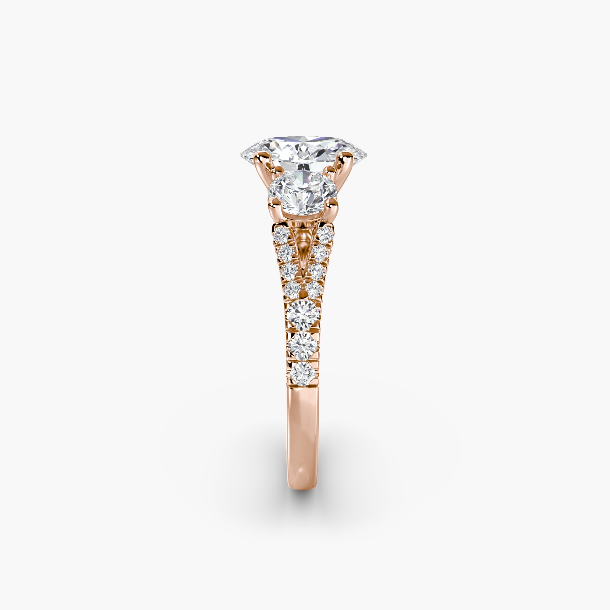 Oval Split Shank Three Stone Pavé Ring
