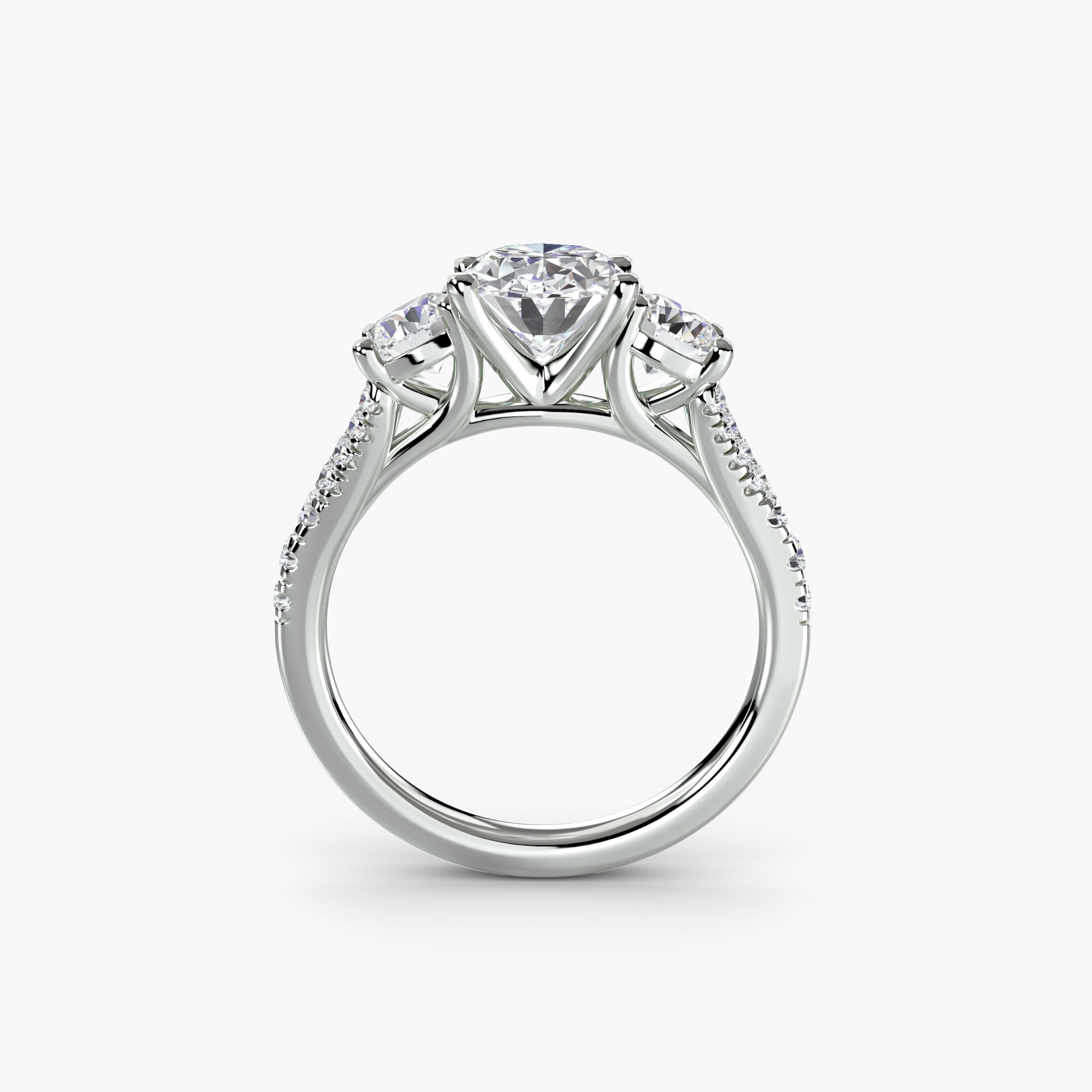 Oval Split Shank Three Stone Pavé Ring
