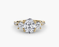 Oval Split Shank Three Stone Pavé Ring