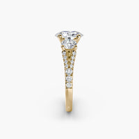 Oval Split Shank Three Stone Pavé Ring