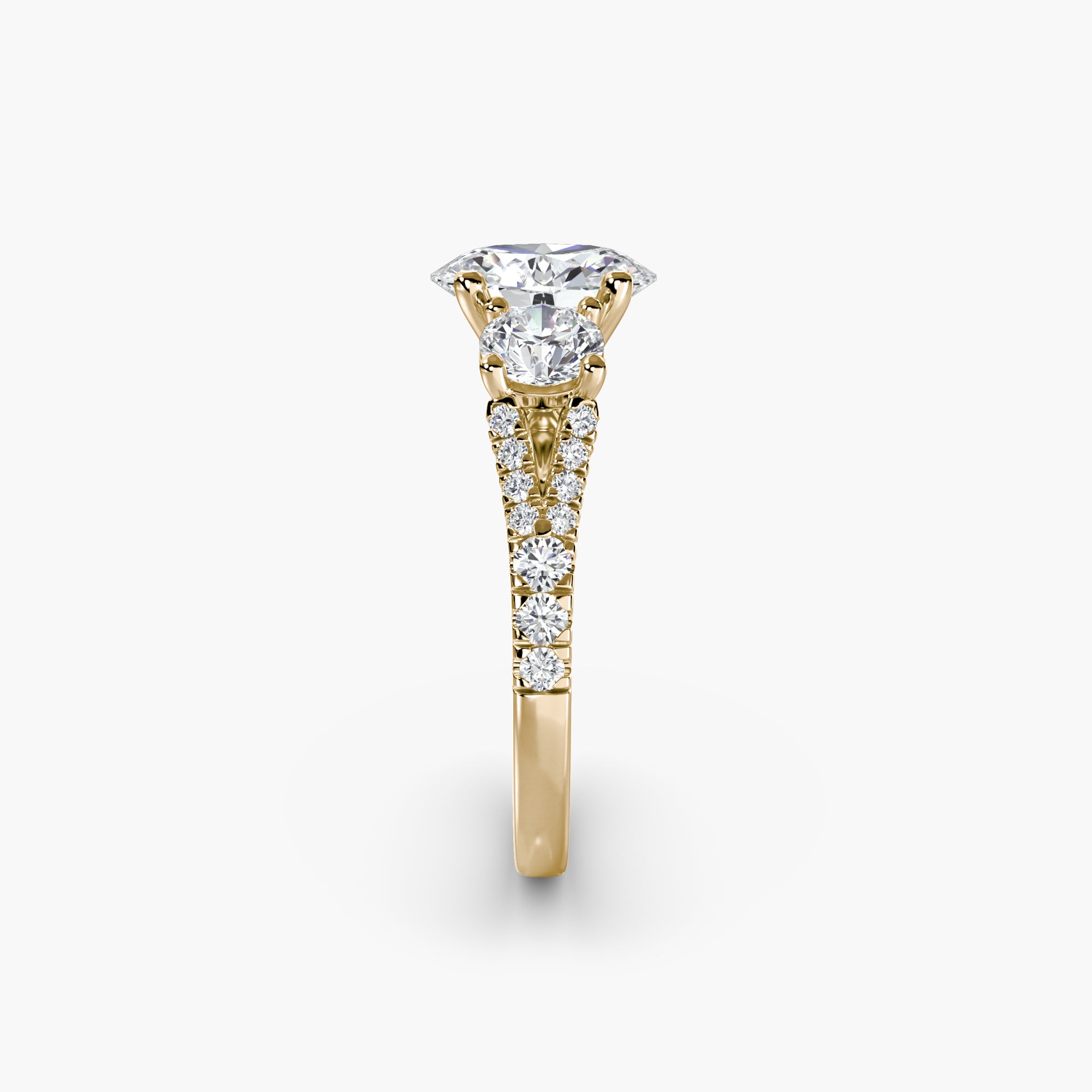 Oval Split Shank Three Stone Pavé Ring