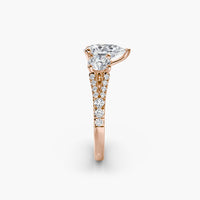 Pear Split Shank Three Stone Pavé Ring