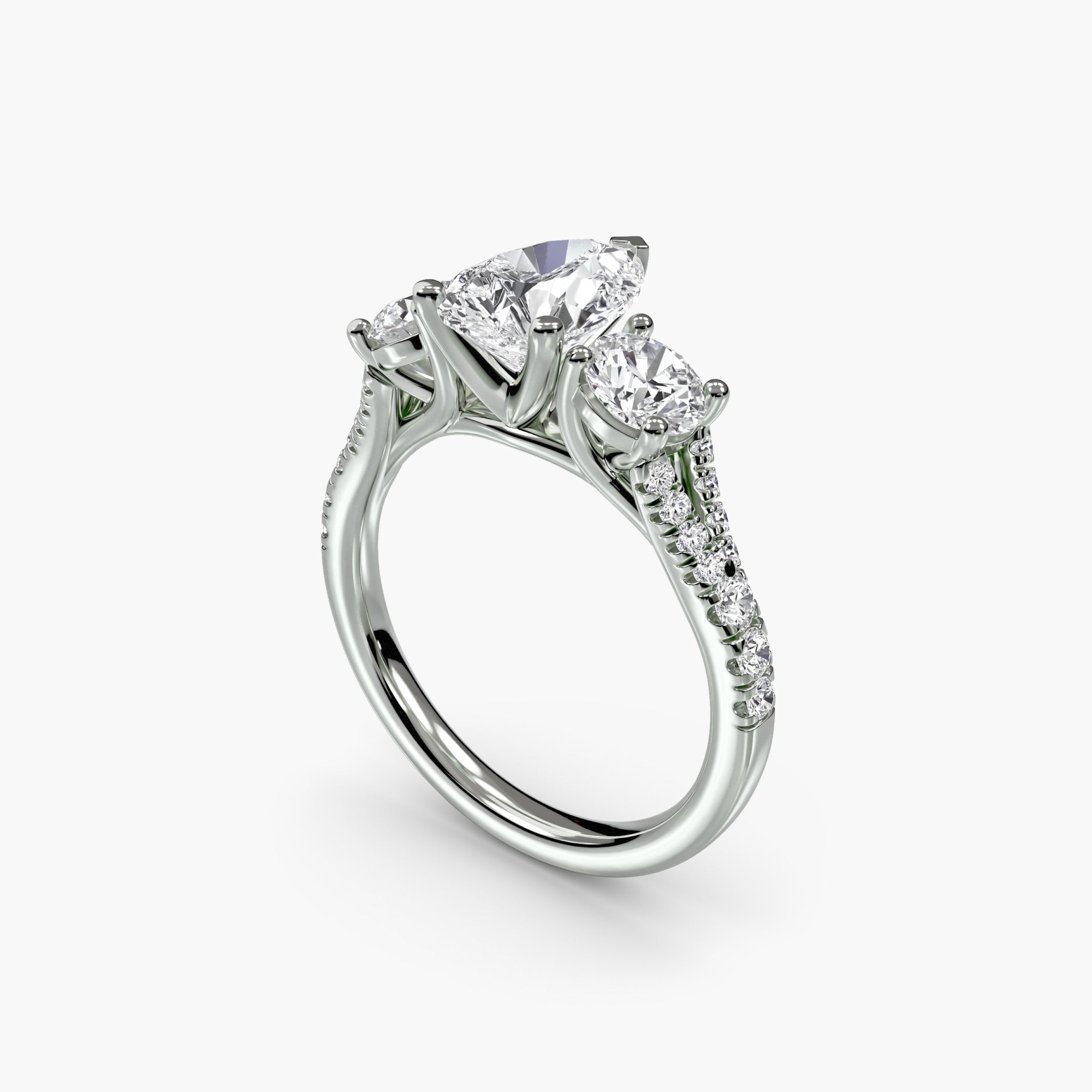 Pear Split Shank Three Stone Pavé Ring