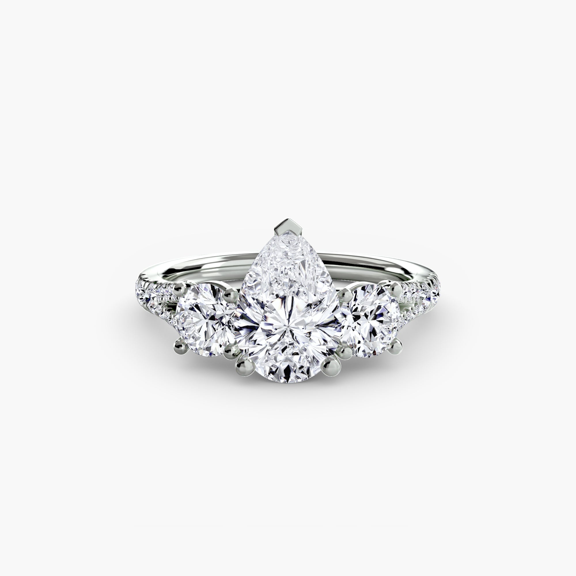 The Three Stone Split Shank Pavé Ring