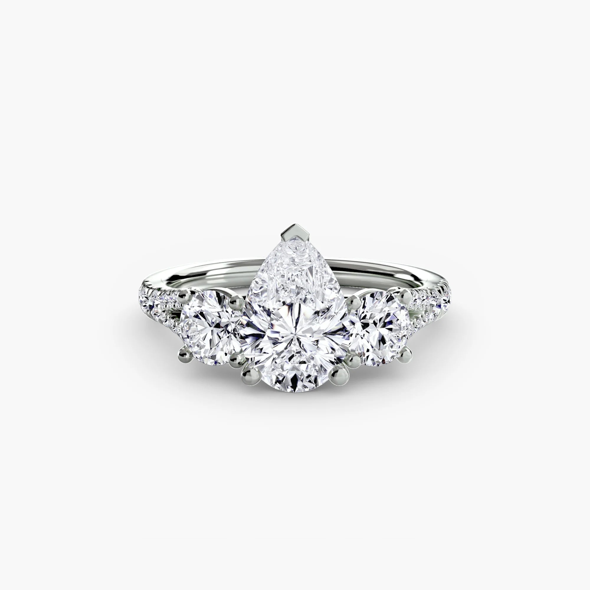 Pear Split Shank Three Stone Pavé Ring