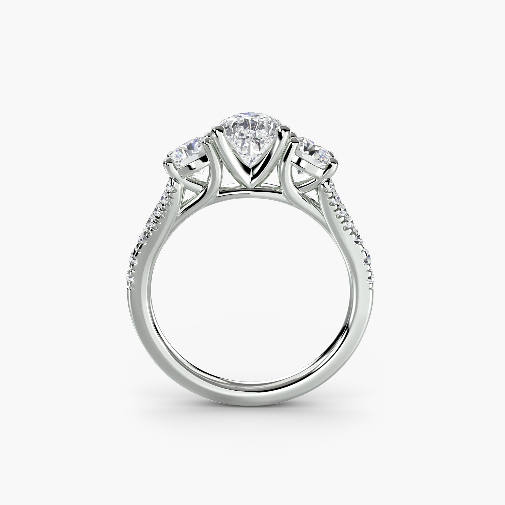 Pear Split Shank Three Stone Pavé Ring