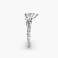Pear Split Shank Three Stone Pavé Ring
