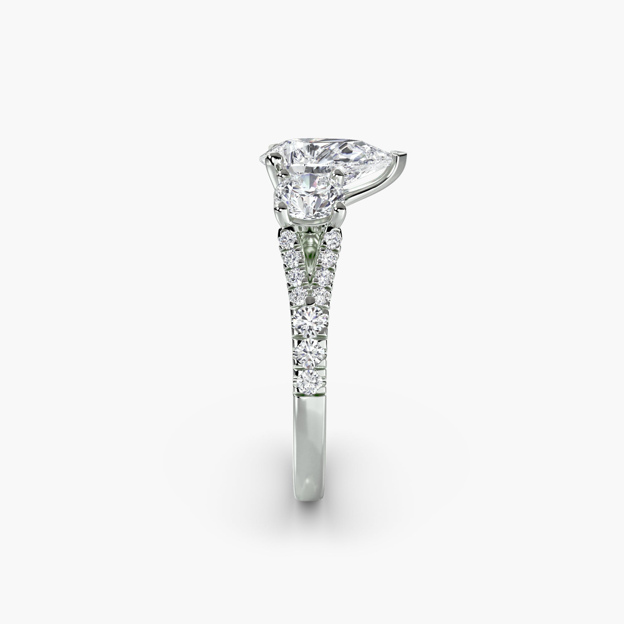Pear Split Shank Three Stone Pavé Ring