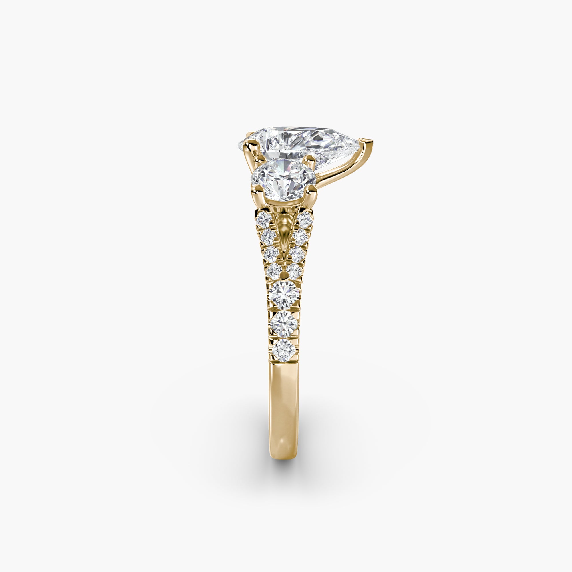 Pear Split Shank Three Stone Pavé Ring