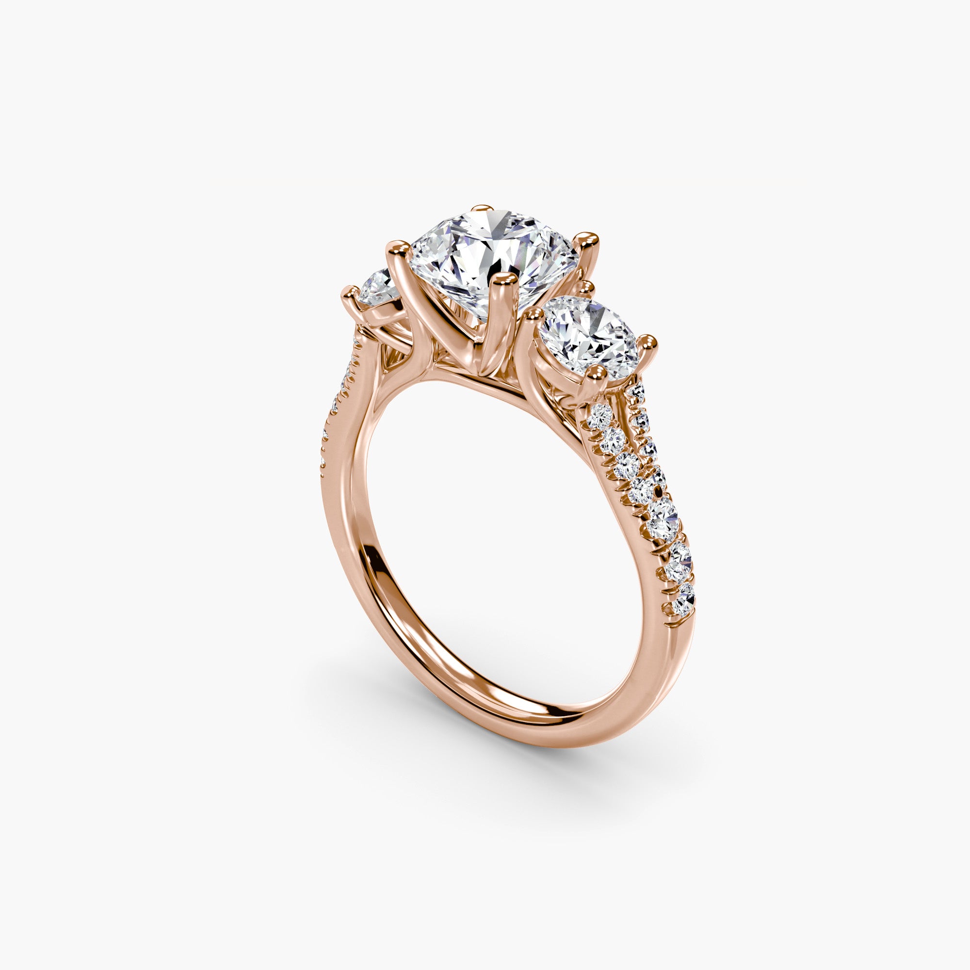 Round Split Shank Three Stone Pavé Ring