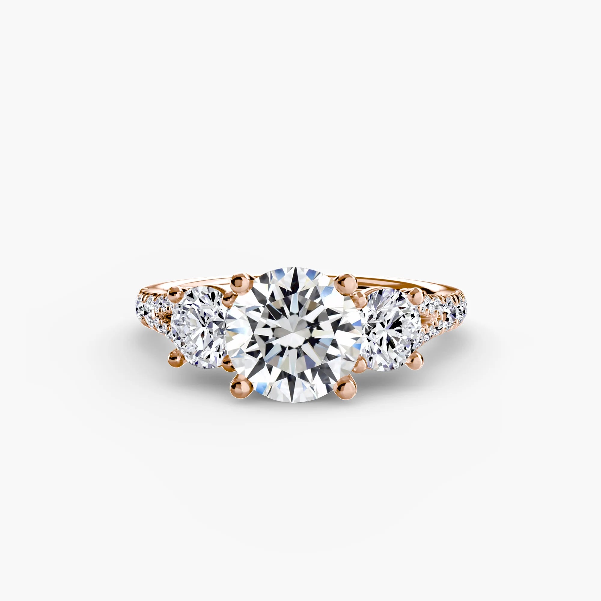 Round Split Shank Three Stone Pavé Ring