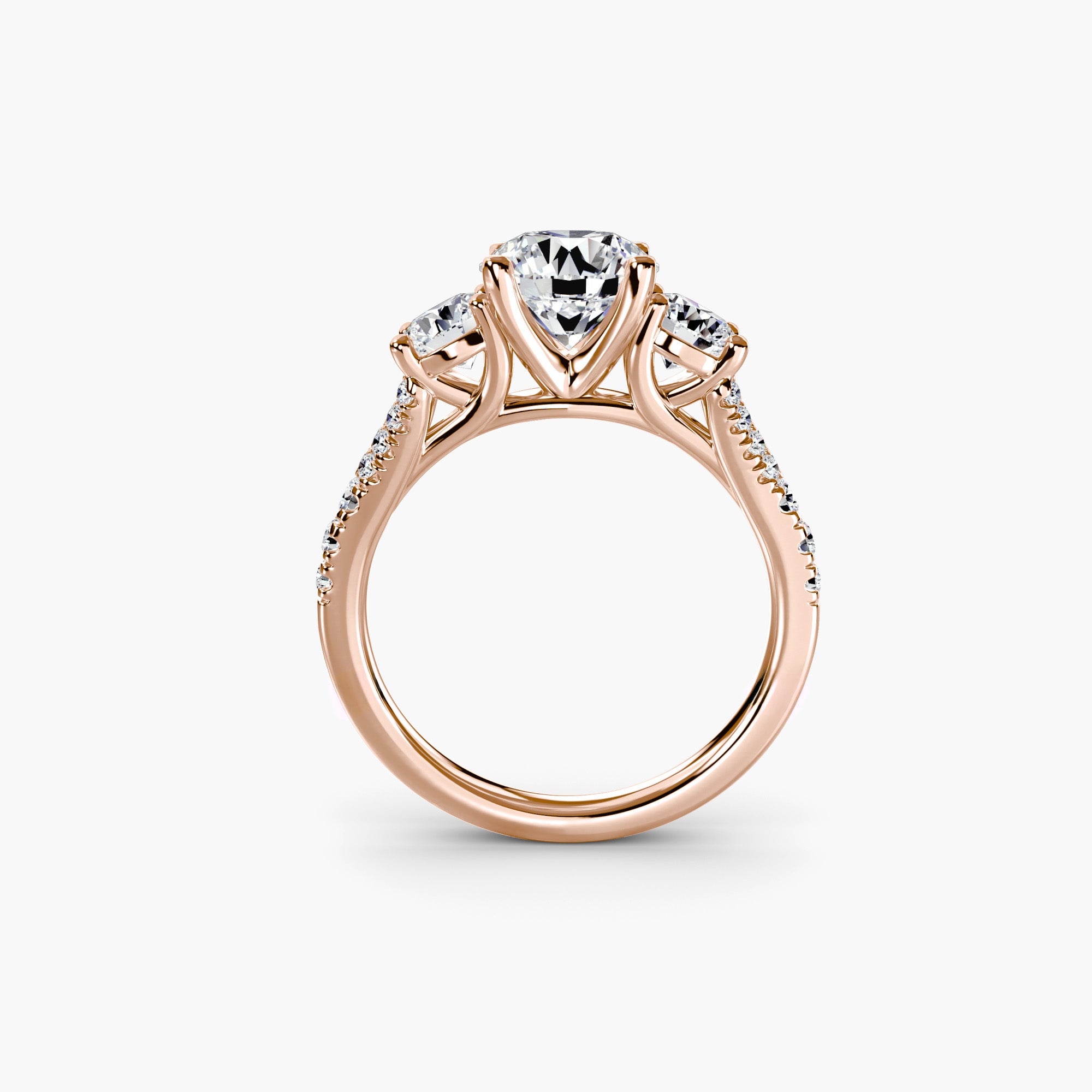 Round Split Shank Three Stone Pavé Ring