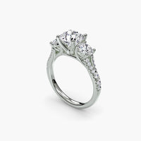 Round Split Shank Three Stone Pavé Ring