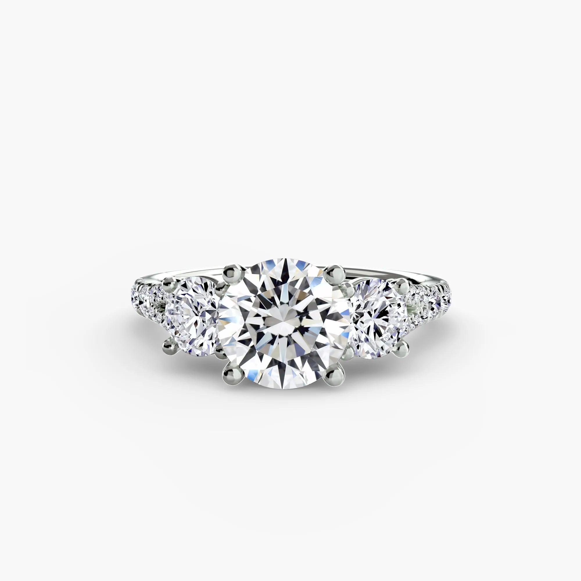 Round Split Shank Three Stone Pavé Ring