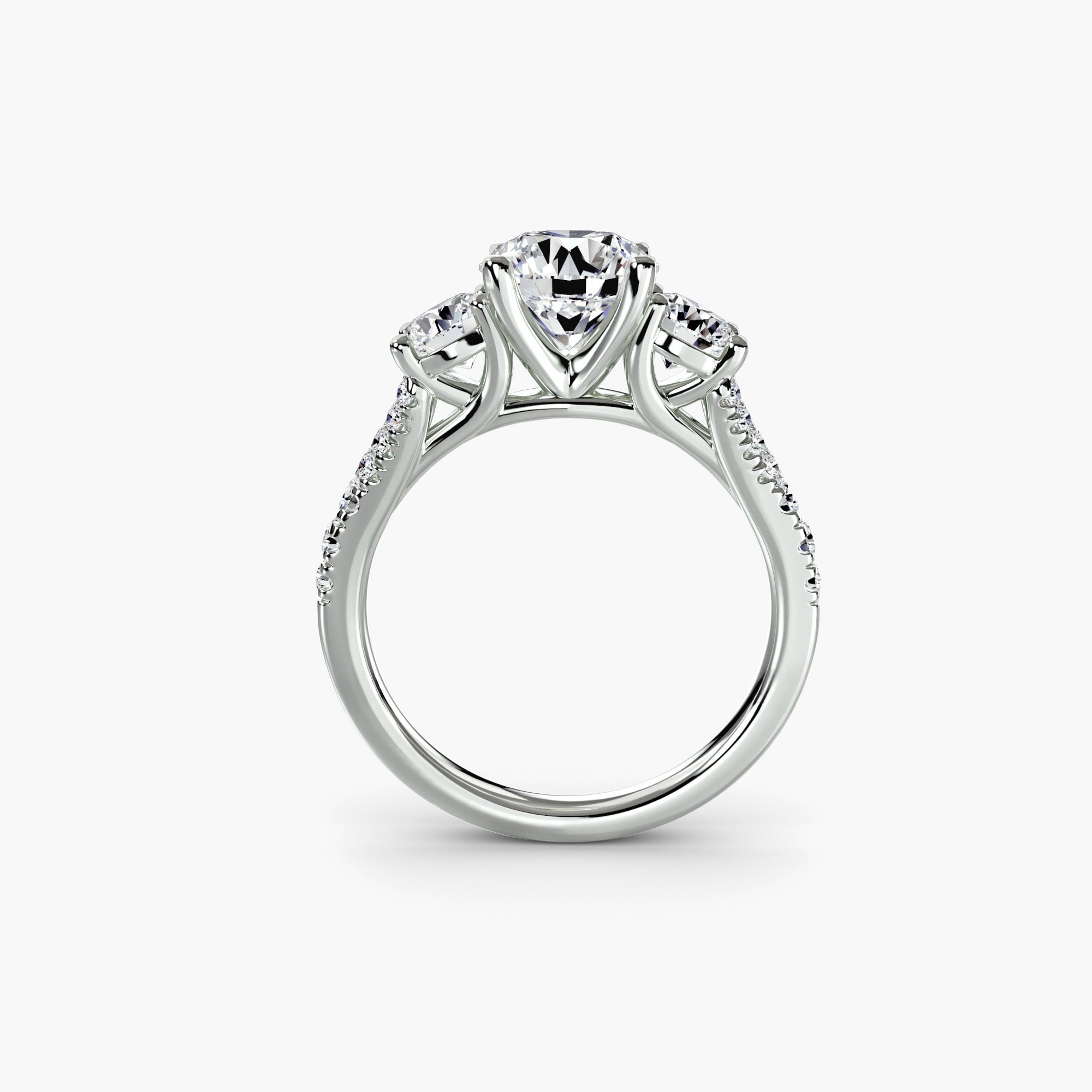 Round Split Shank Three Stone Pavé Ring