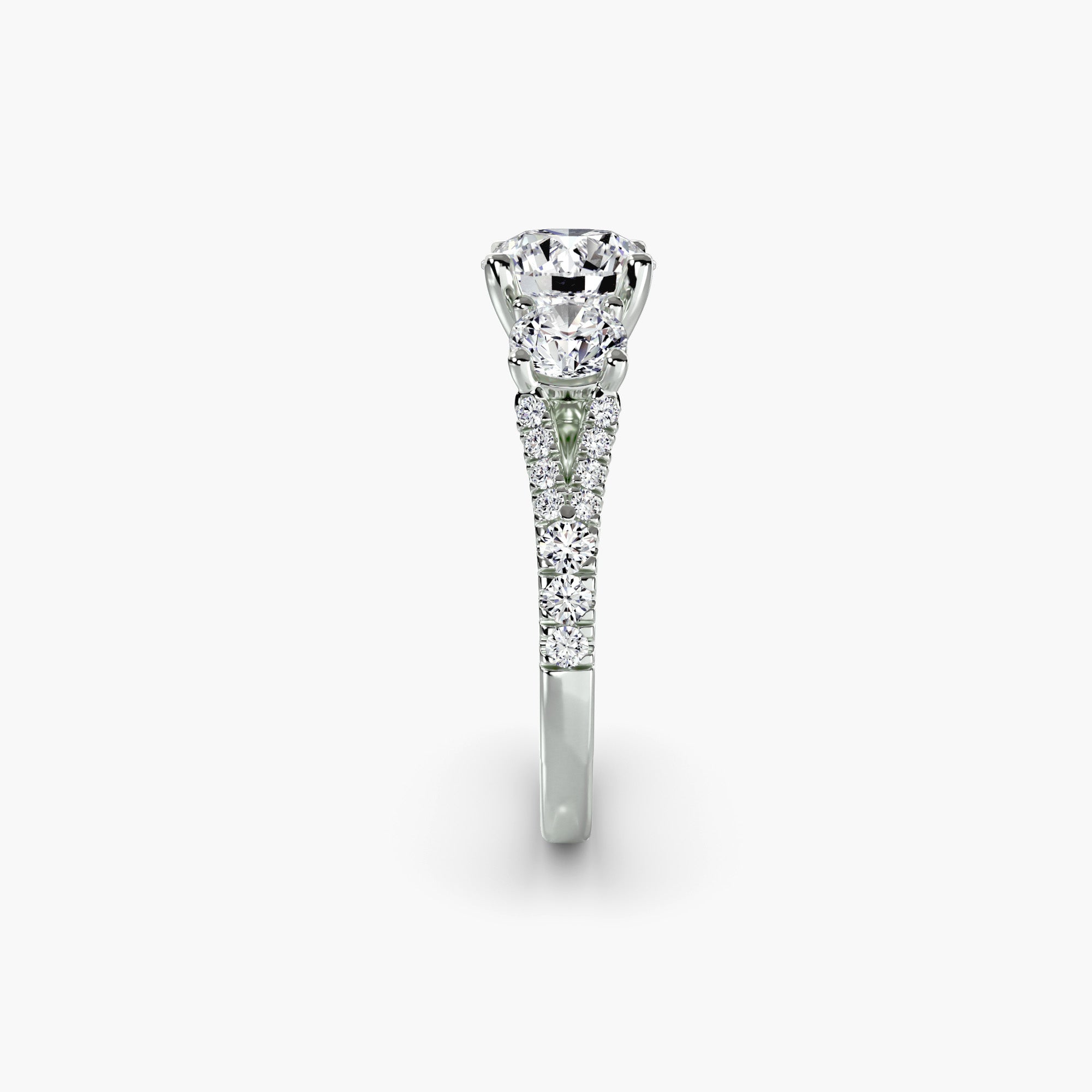 Round Split Shank Three Stone Pavé Ring